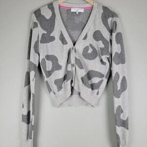 Scott & Scott London Edit Cardigan Animal Print Gray Hot Pink Small